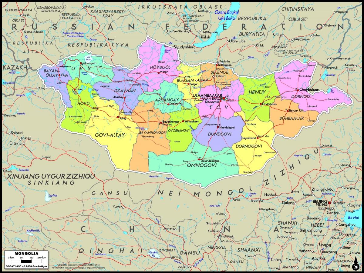 fyzickej mape Mongolsko