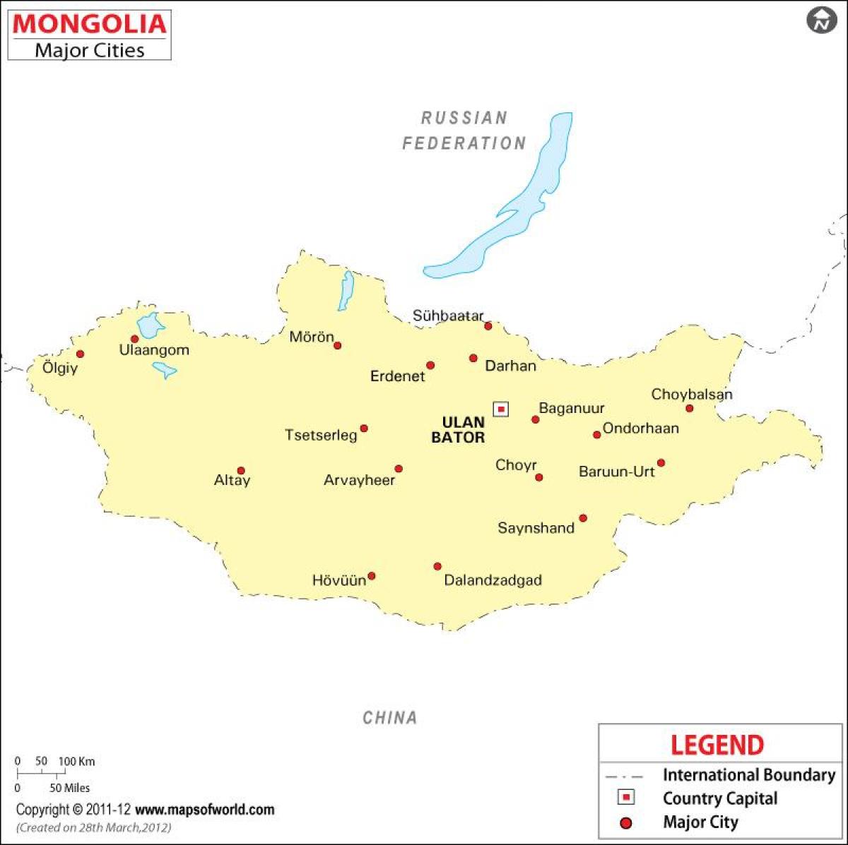 Mongolsko mapu s mestá