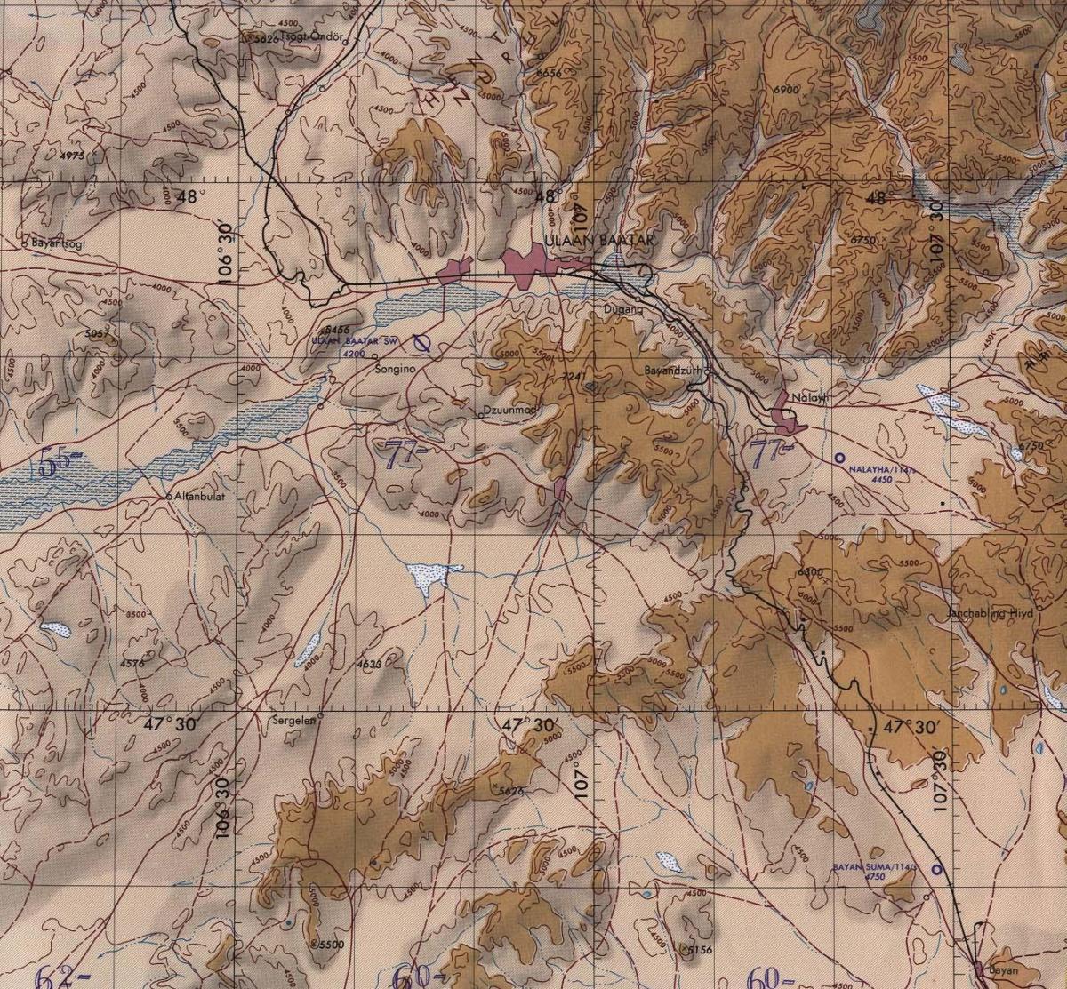 mapa Mongolsko topografické