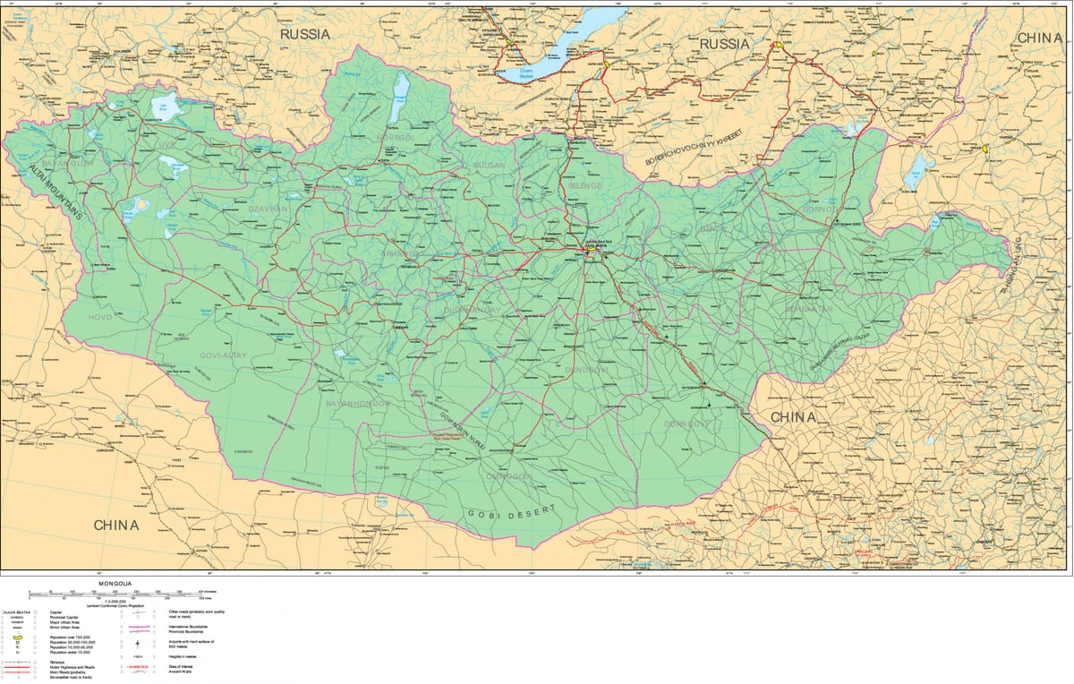 mapa Mongolsko cesty